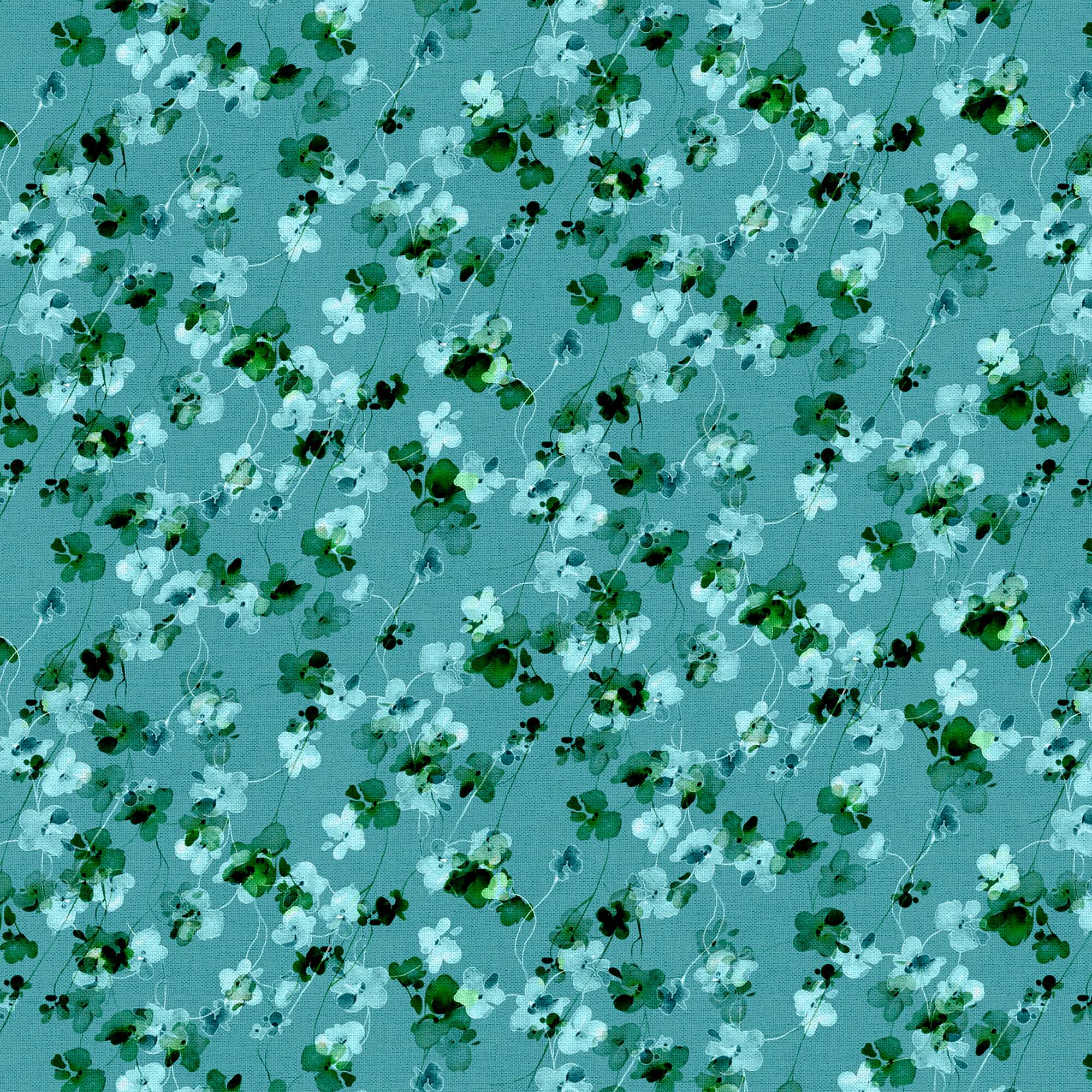 Fabric Editions Turquoise Watercolor Floral Cotton Fabric